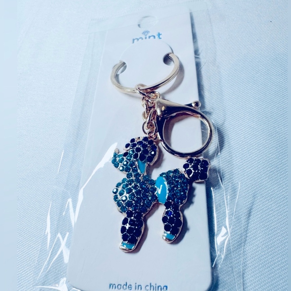 Blue Rhinestone Poodle Keychain, Nip - image 2